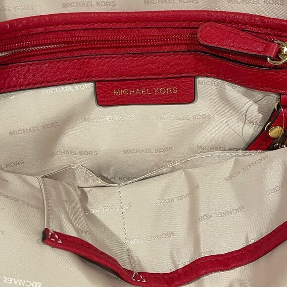 Authentic Michael Kors Rhea Medium Backpack Purse Red - Picture 10 of 11